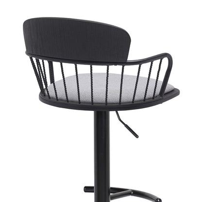 Light Gray And Black Fabric And Metal Low Back Adjustable Height Swivel Bar Chair HomeRoots