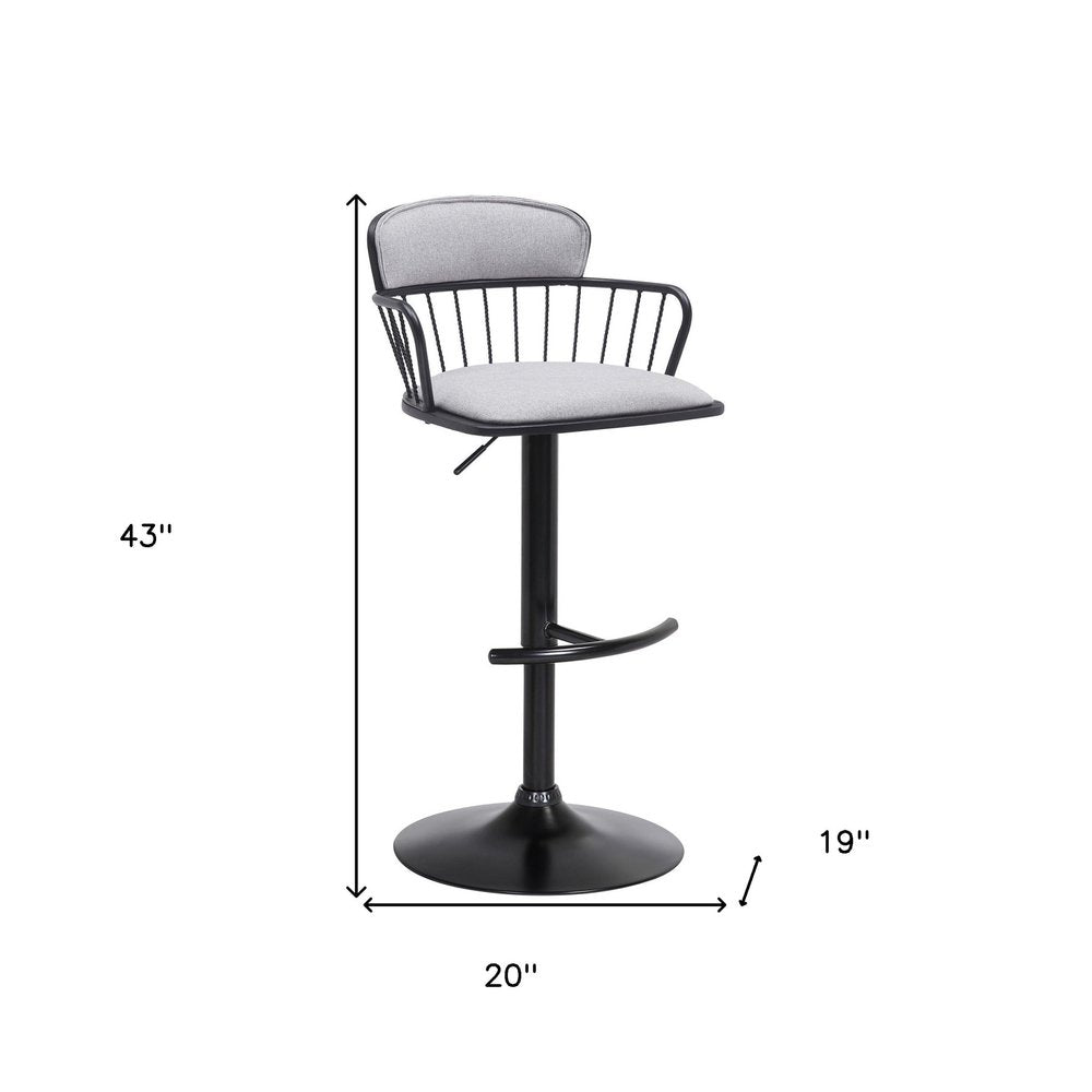 Light Gray And Black Fabric And Metal Low Back Adjustable Height Swivel Bar Chair HomeRoots