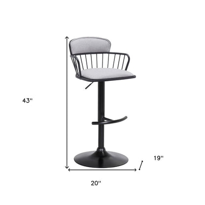 Light Gray And Black Fabric And Metal Low Back Adjustable Height Swivel Bar Chair HomeRoots