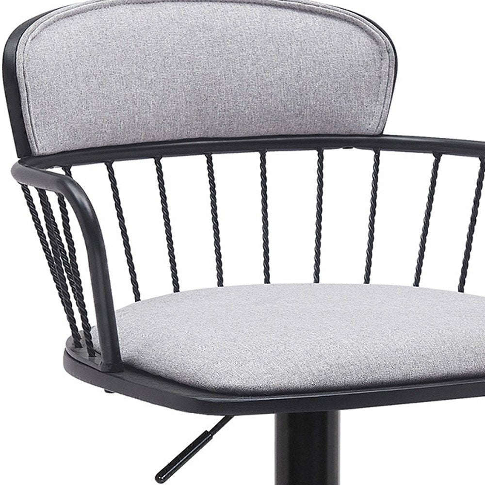 Light Gray And Black Fabric And Metal Low Back Adjustable Height Swivel Bar Chair HomeRoots