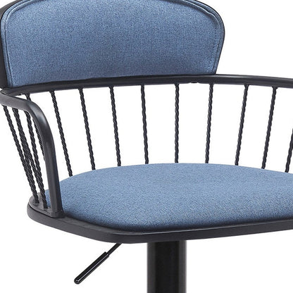 Blue And Black Fabric And Metal Low Back Adjustable Height Swivel Bar Chair HomeRoots