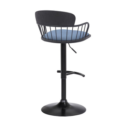 Blue And Black Fabric And Metal Low Back Adjustable Height Swivel Bar Chair HomeRoots