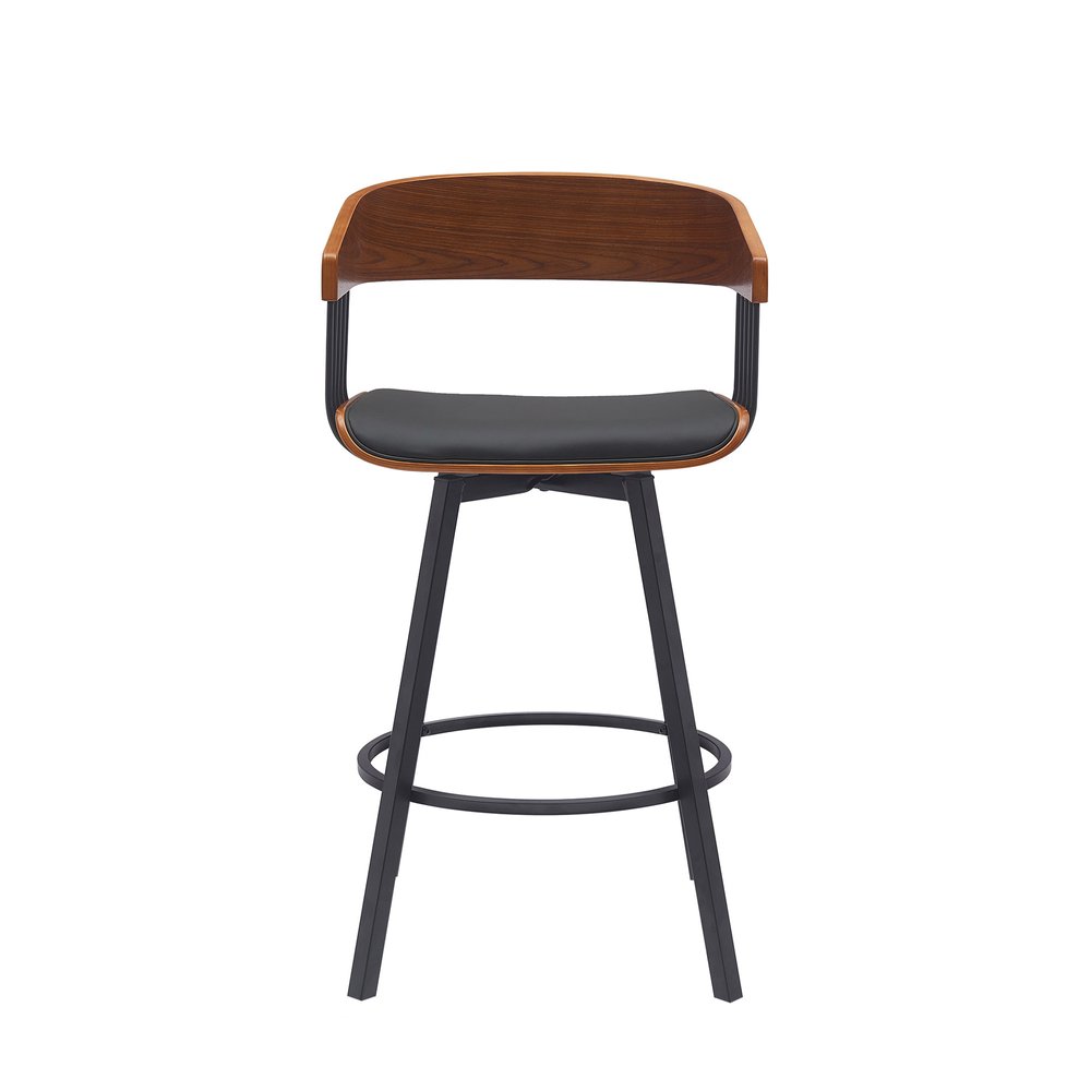 27" Black Faux Leather And Fabric And Metal Low Back Counter Height Swivel Bar Chair HomeRoots