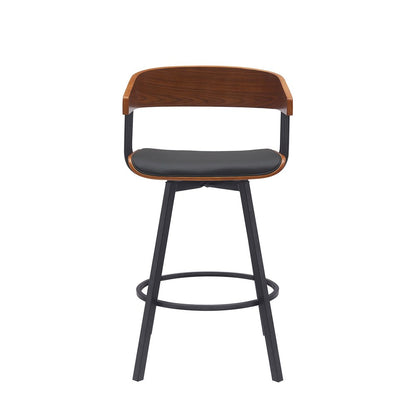 27" Black Faux Leather And Fabric And Metal Low Back Counter Height Swivel Bar Chair HomeRoots