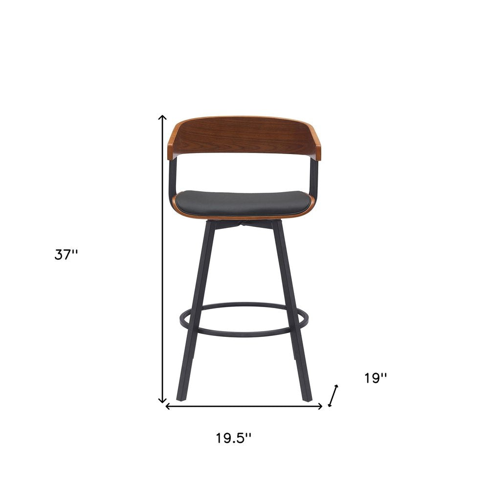 27" Black Faux Leather And Fabric And Metal Low Back Counter Height Swivel Bar Chair HomeRoots