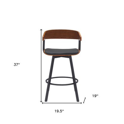 27" Black Faux Leather And Fabric And Metal Low Back Counter Height Swivel Bar Chair HomeRoots
