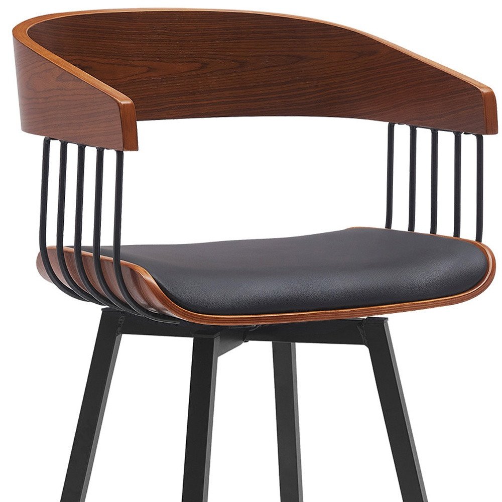 27" Black Faux Leather And Fabric And Metal Low Back Counter Height Swivel Bar Chair HomeRoots
