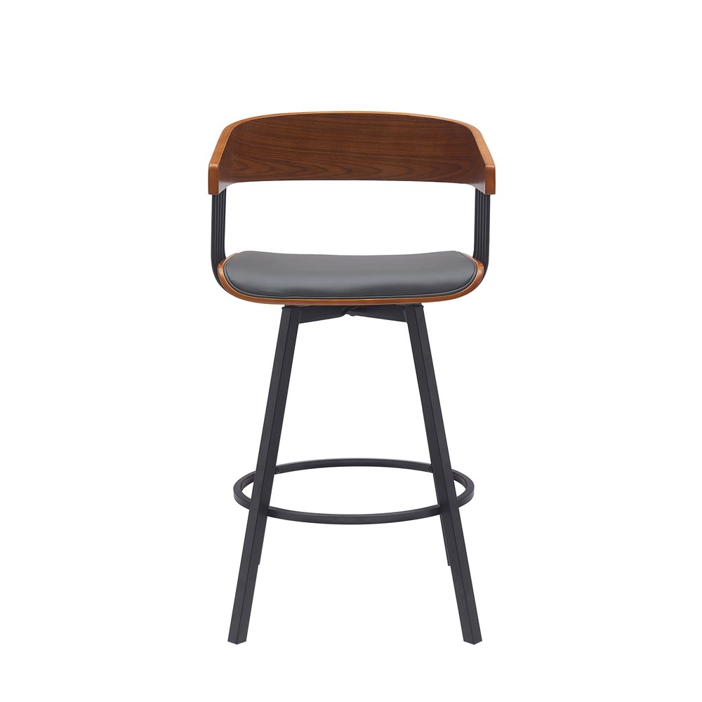 27" Gray And Black Faux Leather And Fabric And Metal Counter Height Swivel Bar Chair HomeRoots