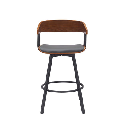27" Gray And Black Faux Leather And Fabric And Metal Counter Height Swivel Bar Chair HomeRoots