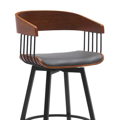 27" Gray And Black Faux Leather And Fabric And Metal Counter Height Swivel Bar Chair HomeRoots
