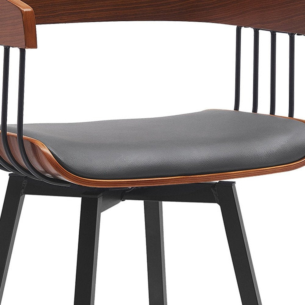 27" Gray And Black Faux Leather And Fabric And Metal Counter Height Swivel Bar Chair HomeRoots