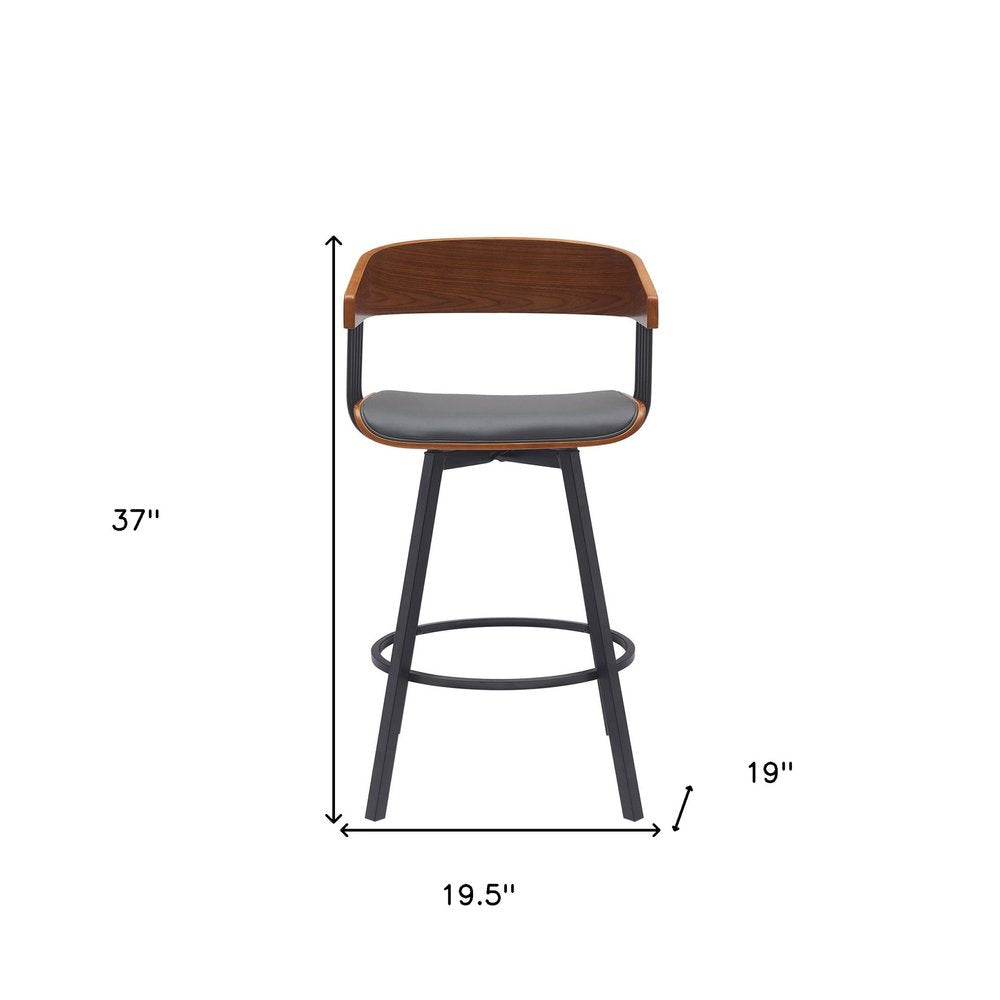 27" Gray And Black Faux Leather And Fabric And Metal Counter Height Swivel Bar Chair HomeRoots
