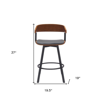 27" Gray And Black Faux Leather And Fabric And Metal Counter Height Swivel Bar Chair HomeRoots