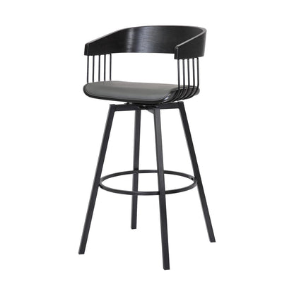 27" Gray And Black Faux Leather And Fabric And Metal Counter Height Swivel Bar Chair HomeRoots