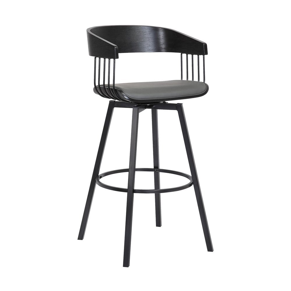 27" Gray And Black Faux Leather And Fabric And Metal Counter Height Swivel Bar Chair HomeRoots