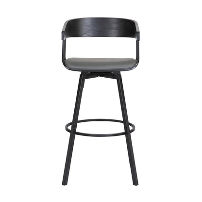 27" Gray And Black Faux Leather And Fabric And Metal Counter Height Swivel Bar Chair HomeRoots