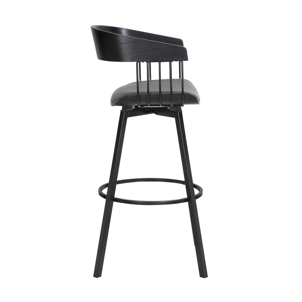 27" Gray And Black Faux Leather And Fabric And Metal Counter Height Swivel Bar Chair HomeRoots