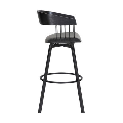 27" Gray And Black Faux Leather And Fabric And Metal Counter Height Swivel Bar Chair HomeRoots
