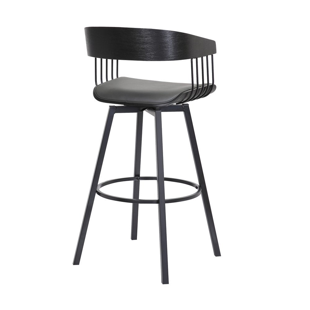 27" Gray And Black Faux Leather And Fabric And Metal Counter Height Swivel Bar Chair HomeRoots