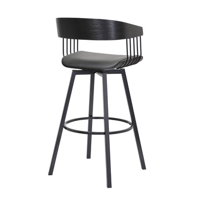 27" Gray And Black Faux Leather And Fabric And Metal Counter Height Swivel Bar Chair HomeRoots
