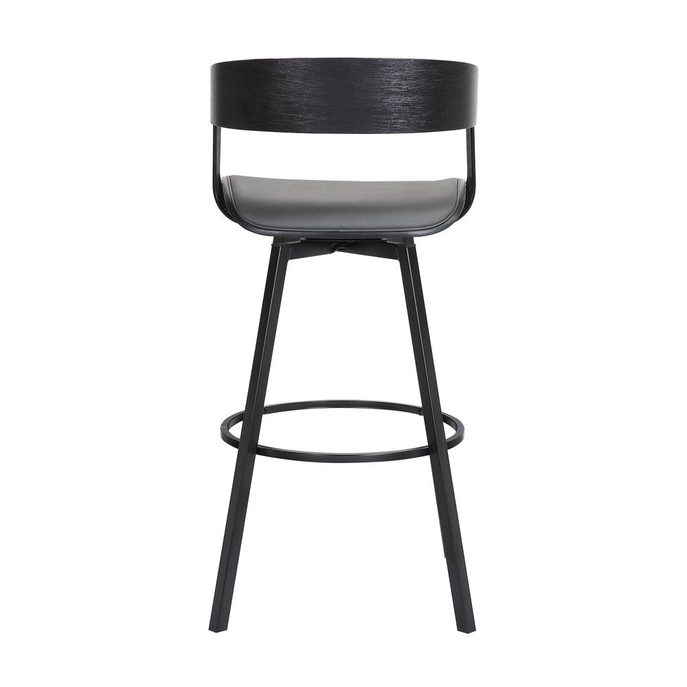 27" Gray And Black Faux Leather And Fabric And Metal Counter Height Swivel Bar Chair HomeRoots