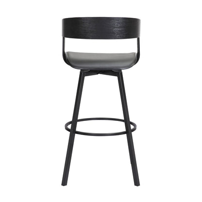 27" Gray And Black Faux Leather And Fabric And Metal Counter Height Swivel Bar Chair HomeRoots