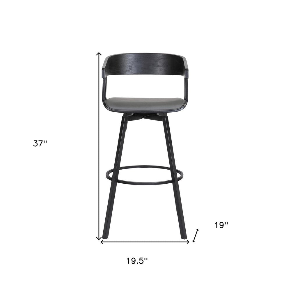 27" Gray And Black Faux Leather And Fabric And Metal Counter Height Swivel Bar Chair HomeRoots