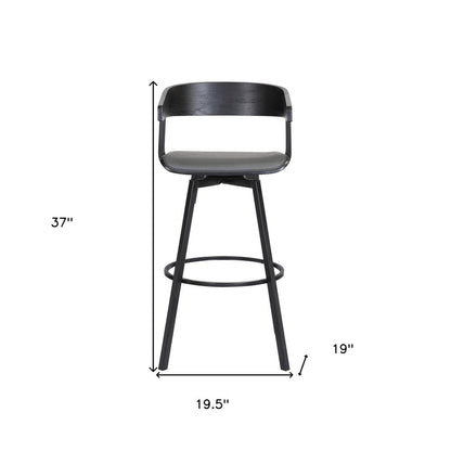 27" Gray And Black Faux Leather And Fabric And Metal Counter Height Swivel Bar Chair HomeRoots