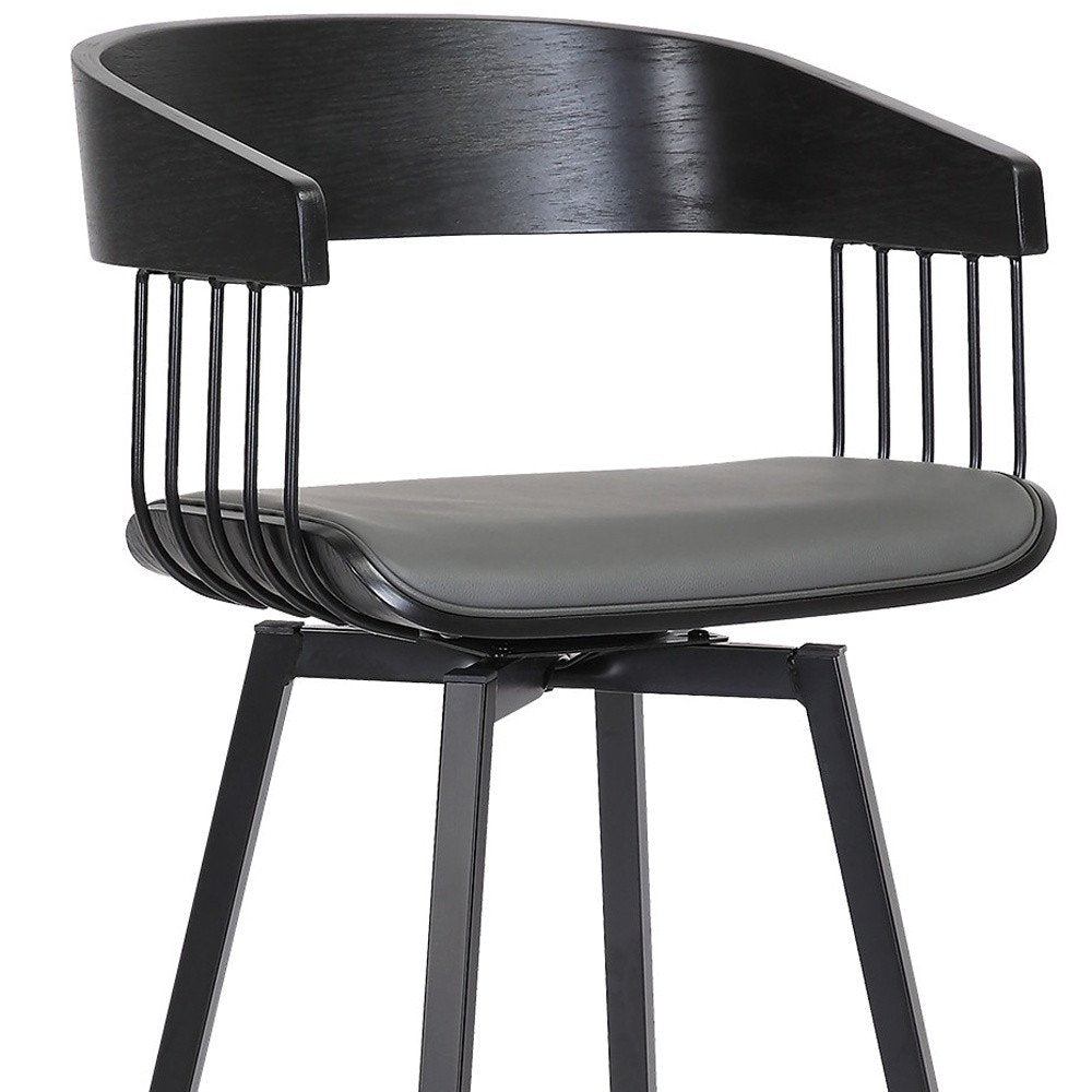 27" Gray And Black Faux Leather And Fabric And Metal Counter Height Swivel Bar Chair HomeRoots