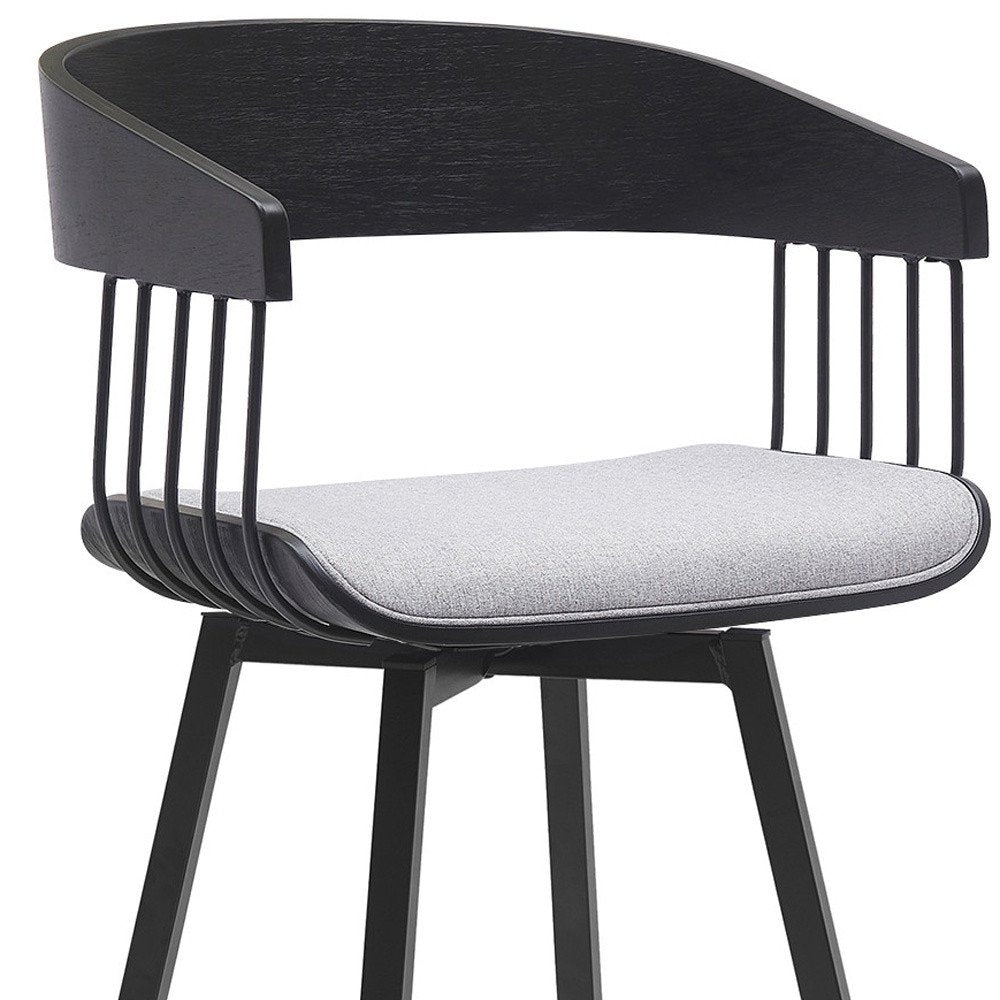 27" Light Gray And Black Fabric And Metal Counter Height Swivel Bar Chair HomeRoots