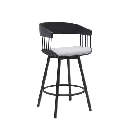 27" Light Gray And Black Fabric And Metal Counter Height Swivel Bar Chair HomeRoots
