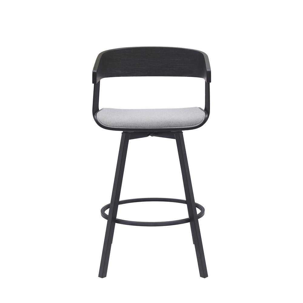 27" Light Gray And Black Fabric And Metal Counter Height Swivel Bar Chair HomeRoots