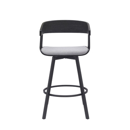 27" Light Gray And Black Fabric And Metal Counter Height Swivel Bar Chair HomeRoots