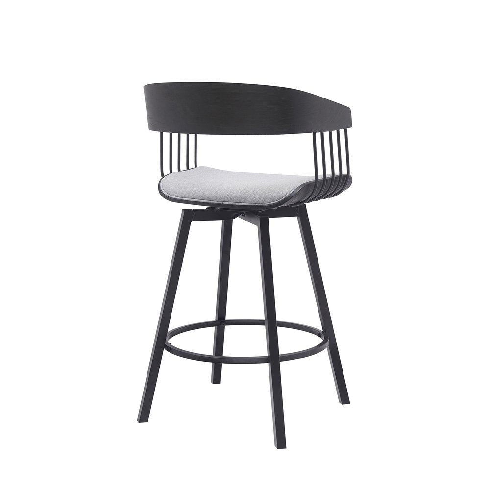 27" Light Gray And Black Fabric And Metal Counter Height Swivel Bar Chair HomeRoots