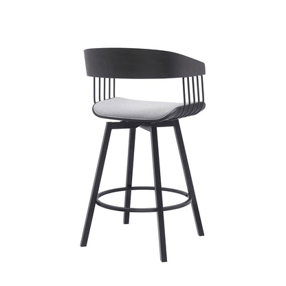 27" Light Gray And Black Fabric And Metal Counter Height Swivel Bar Chair HomeRoots