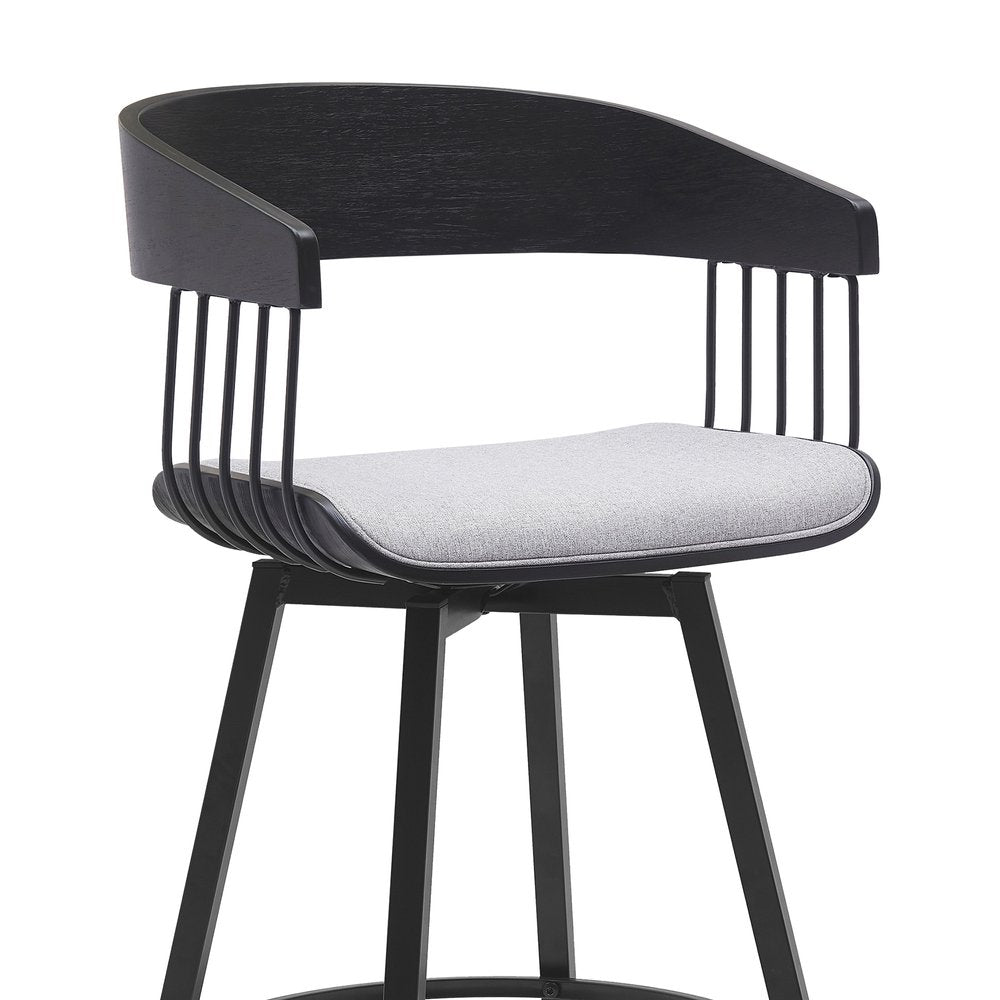 27" Light Gray And Black Fabric And Metal Counter Height Swivel Bar Chair HomeRoots