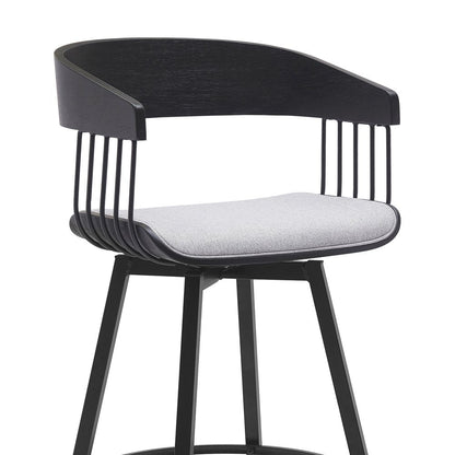 27" Light Gray And Black Fabric And Metal Counter Height Swivel Bar Chair HomeRoots