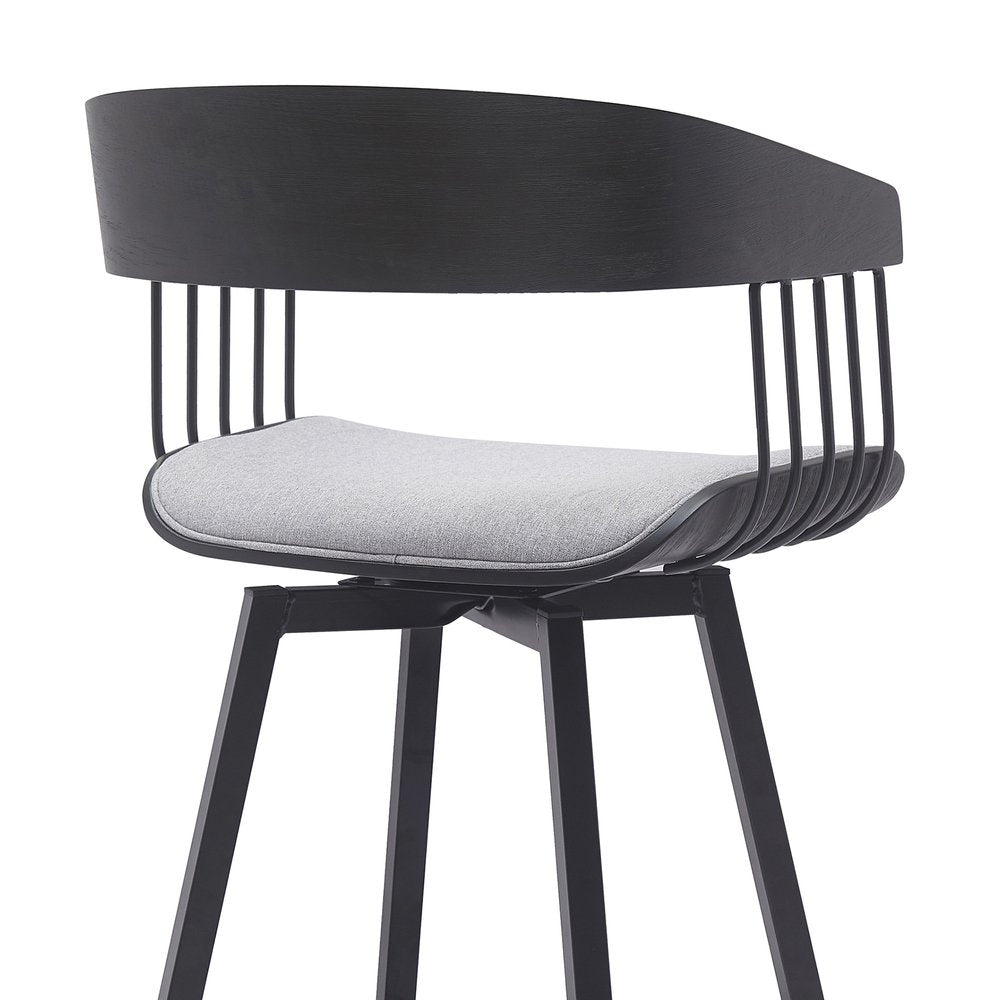 27" Light Gray And Black Fabric And Metal Counter Height Swivel Bar Chair HomeRoots