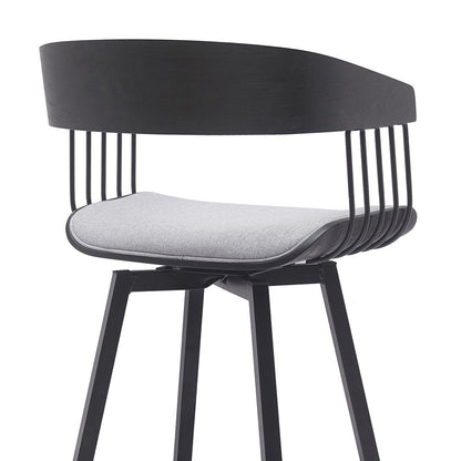 27" Light Gray And Black Fabric And Metal Counter Height Swivel Bar Chair HomeRoots