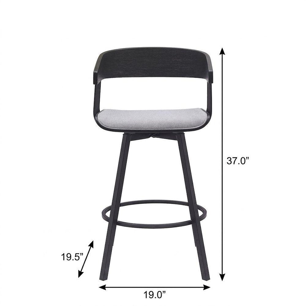 27" Light Gray And Black Fabric And Metal Counter Height Swivel Bar Chair HomeRoots