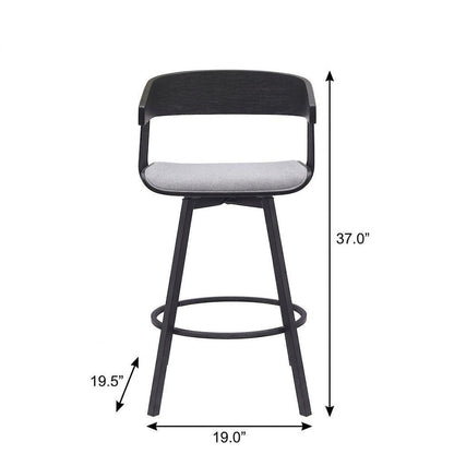 27" Light Gray And Black Fabric And Metal Counter Height Swivel Bar Chair HomeRoots