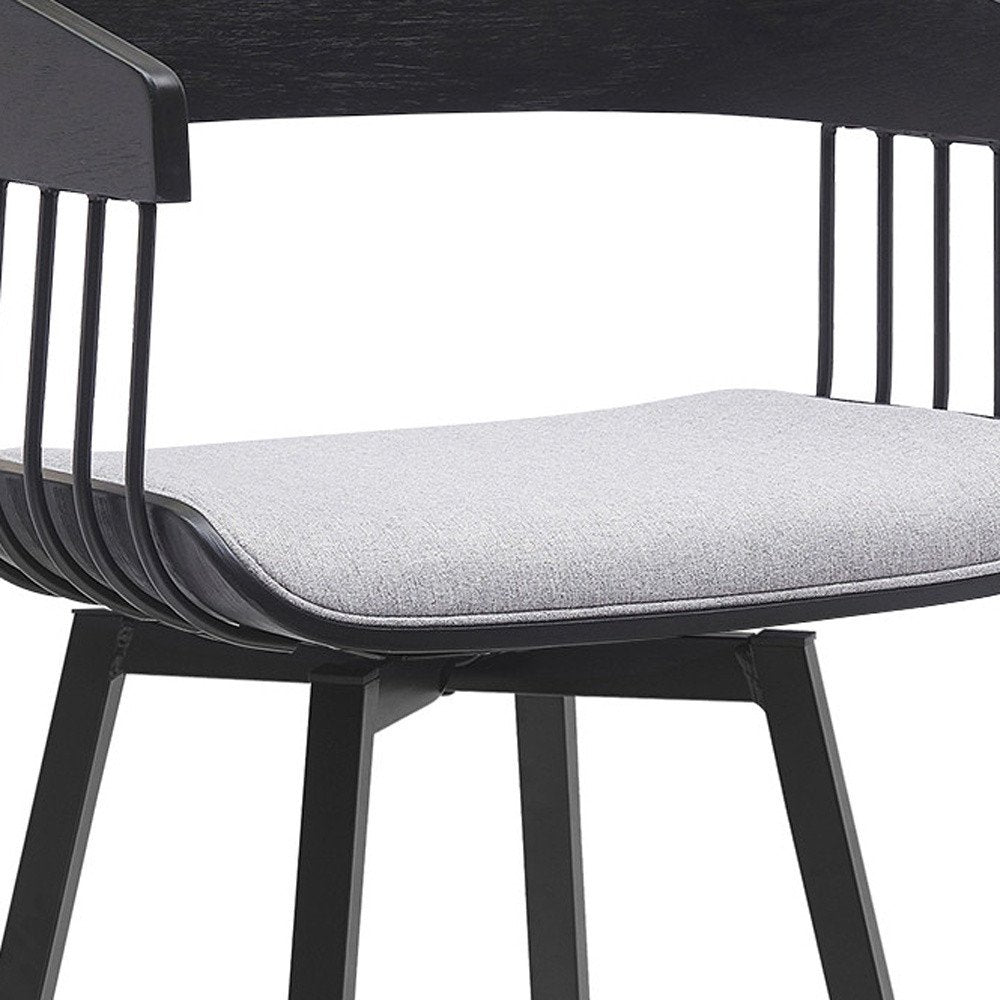 27" Light Gray And Black Fabric And Metal Counter Height Swivel Bar Chair HomeRoots