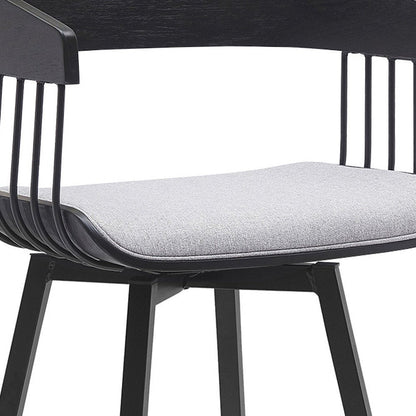 27" Light Gray And Black Fabric And Metal Counter Height Swivel Bar Chair HomeRoots