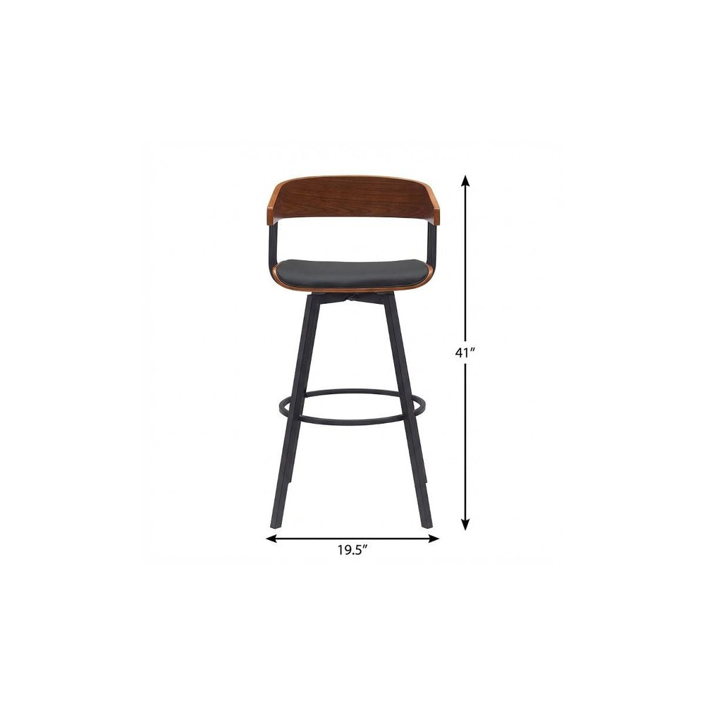 31" Black Faux Leather And Fabric And Metal Bar Height Swivel Bar Chair HomeRoots