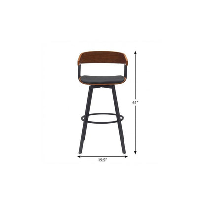 31" Black Faux Leather And Fabric And Metal Bar Height Swivel Bar Chair HomeRoots
