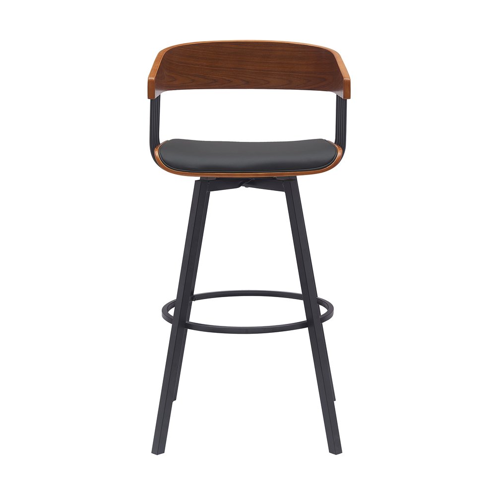 31" Black Faux Leather And Fabric And Metal Bar Height Swivel Bar Chair HomeRoots