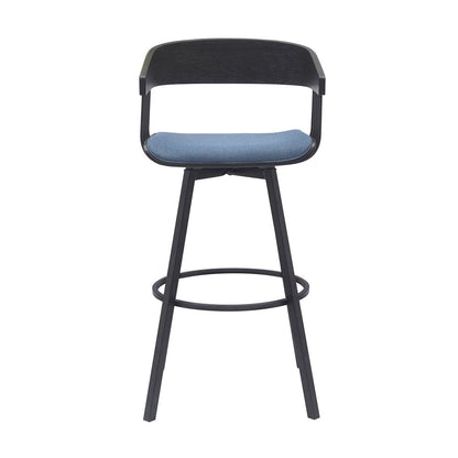 31" Blue And Black Fabric And Metal Bar Height Swivel Bar Chair HomeRoots