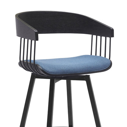 31" Blue And Black Fabric And Metal Bar Height Swivel Bar Chair HomeRoots