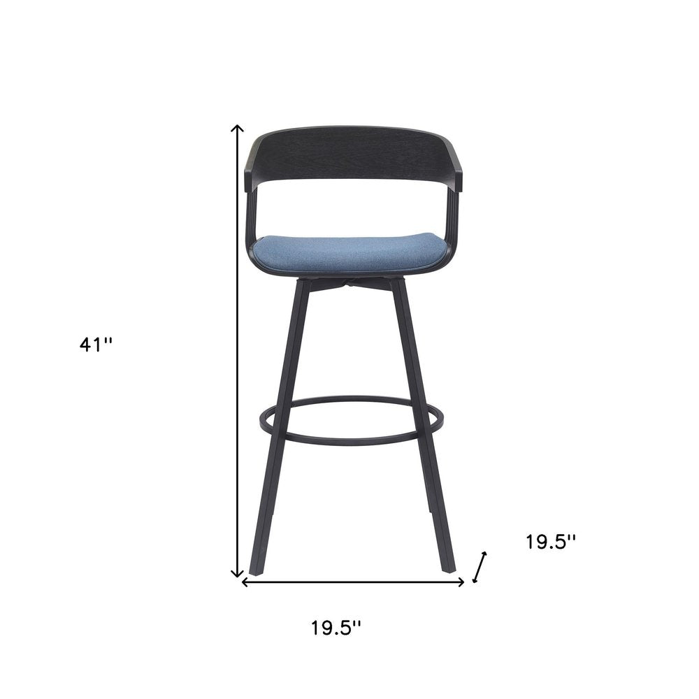 31" Blue And Black Fabric And Metal Bar Height Swivel Bar Chair HomeRoots