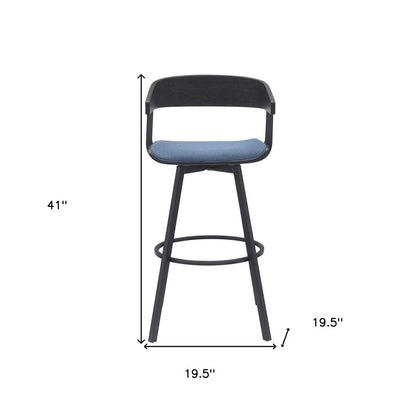 31" Blue And Black Fabric And Metal Bar Height Swivel Bar Chair HomeRoots